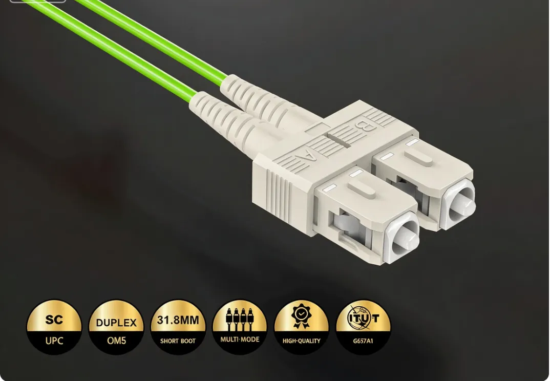 OM5 Duplex Fiber Patch Cord LC UPC‑SC UPC, 50/125μm Multimode LSZH OFNR, Lime Green Wide‑Band Optical Jumper - изображение 4