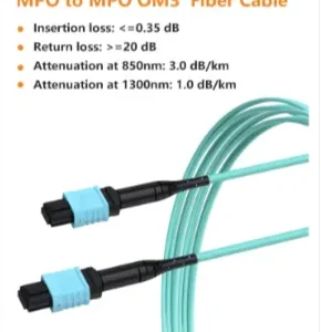 MPO to MPO 8 Core OM3 Multimode Fiber Patch Cord 10G/40G Duplex Aqua LSZH Cable - Image 4
