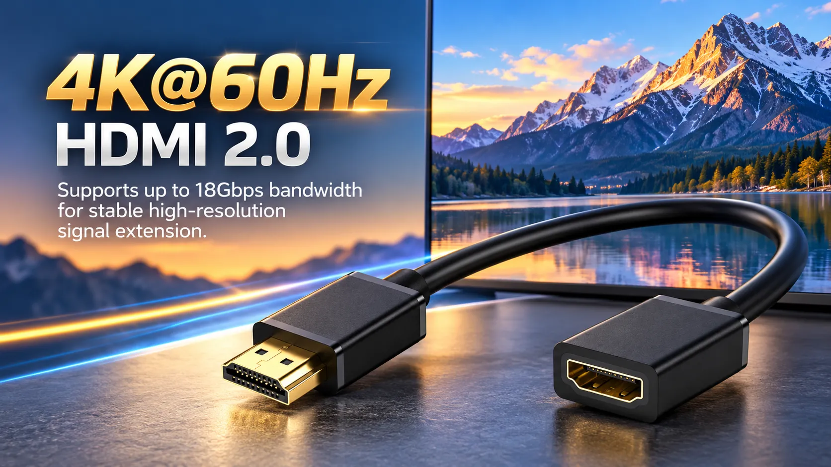 High-Speed HDMI 2.0 Male-to-Female Extension Cable, 4K 60Hz 7 HDMI 2.0 extension cable supporting 4K at 60Hz and up to 18Gbps