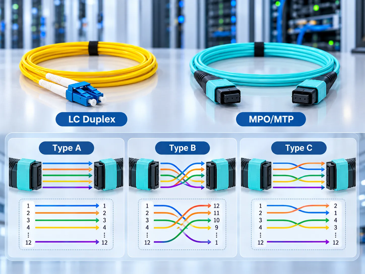 Fiber patch cord connector types and polarity mapping guide