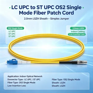 LC/UPC to ST/UPC OS2 Simplex Single-Mode Fiber Patch Cord, LSZH: imagen 6
