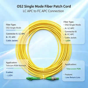 LC/APC to FC/APC OS2 Simplex Single-Mode Fiber Patch Cord, LSZH - изображение 5