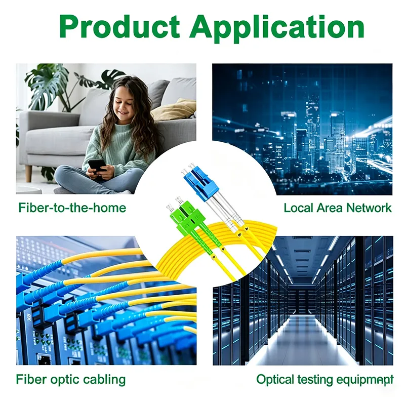 Duplex OS2 Single Mode Fiber Patch Cord LC‑UPC to SC‑APC LSZH Jacket Transition Optical Jumper for Mixed‑Polishing Optical Cabinet Wiring