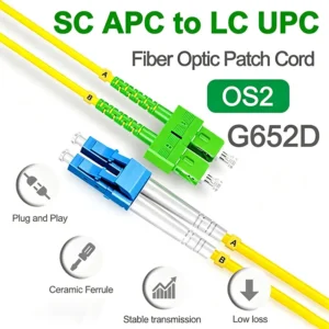 Duplex OS2 Single Mode Fiber Patch Cord LC‑UPC to SC‑APC LSZH Jacket Transition Optical Jumper for Mixed‑Polishing Optical Cabinet Wiring - 이미지 2