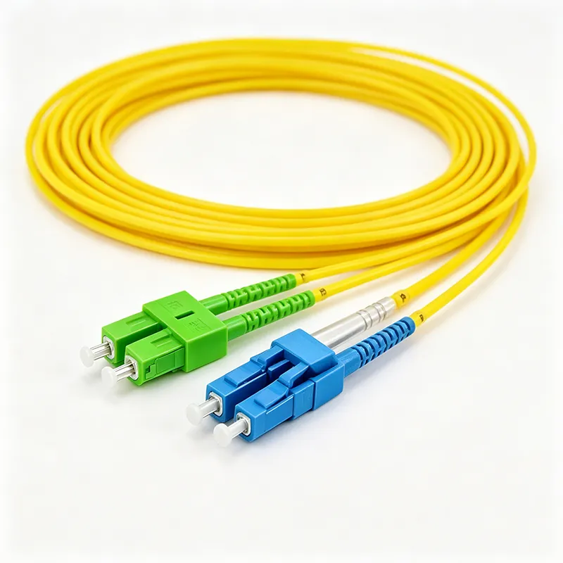 Duplex OS2 Single Mode Fiber Patch Cord LC‑UPC to SC‑APC LSZH Jacket Transition Optical Jumper for Mixed‑Polishing Optical Cabinet Wiring