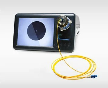 End-face inspection of an OS2 singlemode simplex fiber patch cord connector using a fiber inspection microscope