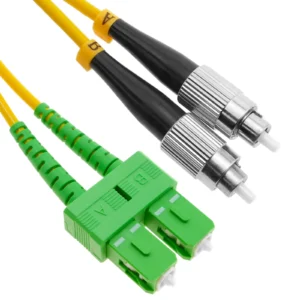Duplex OS2 9/125 Single‑Mode Fiber Patch Cord SC APC to FC UPC, Transition Optical Jumper for Mixed‑Polishing Telecom Cabinet Wiring