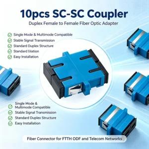 10Pcs SC Duplex Fiber Optic Adapter Female to Female SC‑SC Coupler, Single Mode & Multimode Compatible for ODF Patch Panel - Image 5