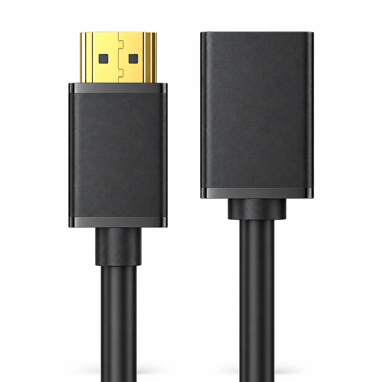 Front and back view of HDMI extension cable connectors on a white background