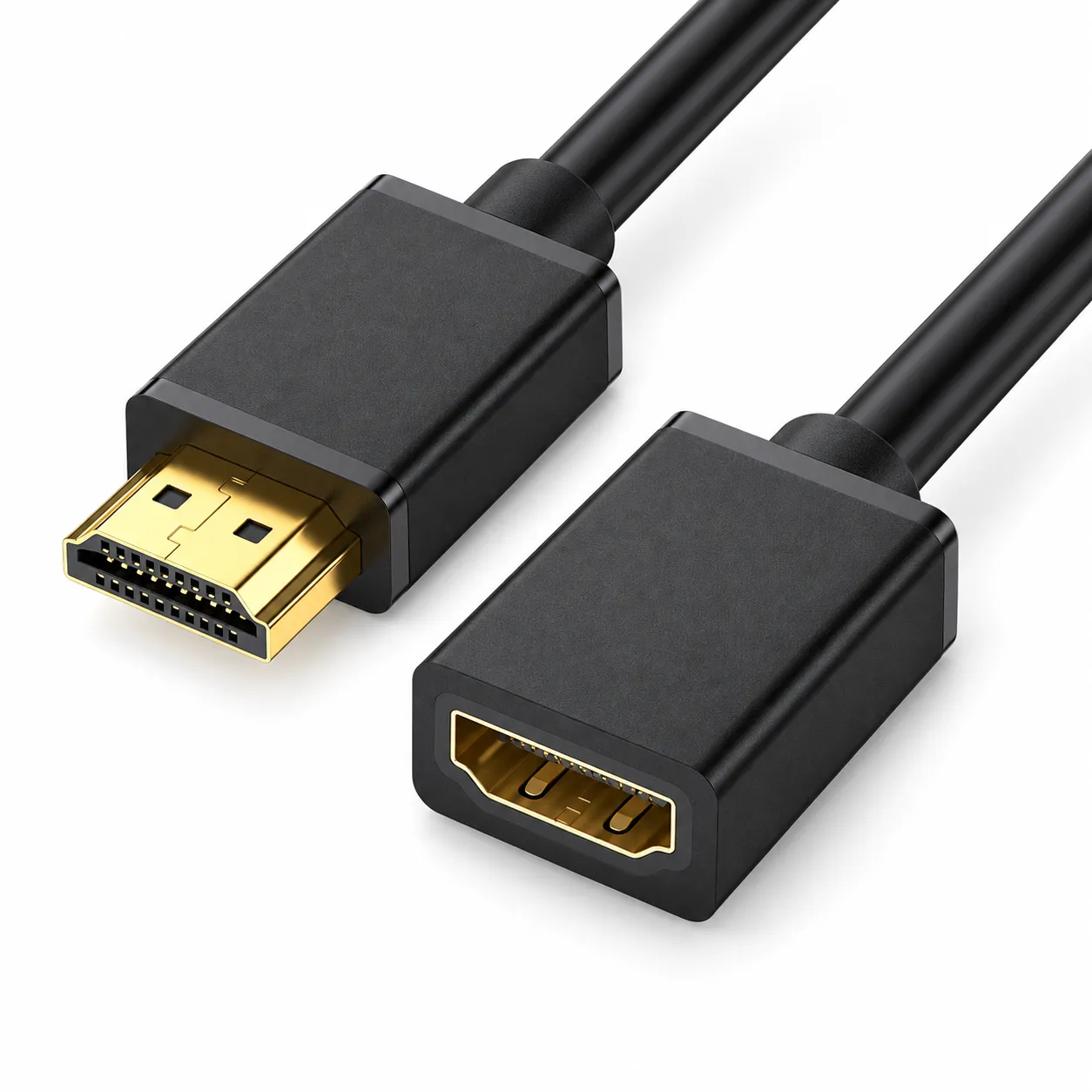 HDMI 2.0 Extension Cable with gold-plated male and female connectors on a white background