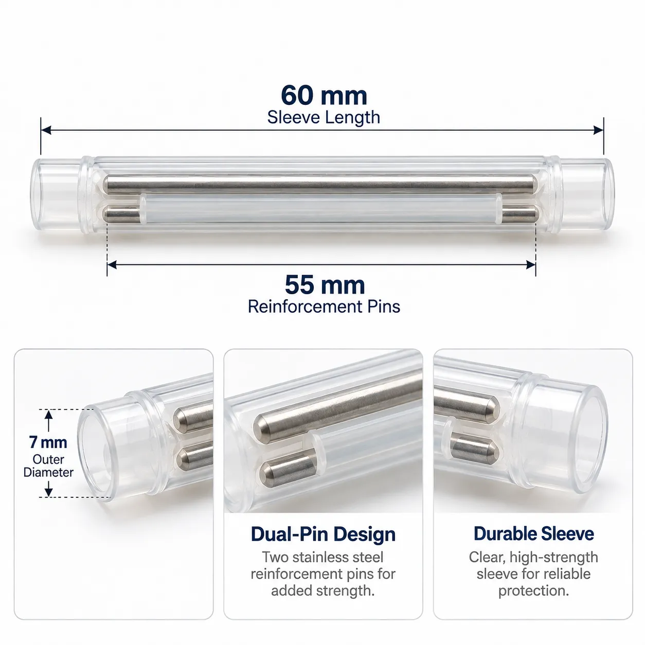 Fiber Splice Sleeves, 60mm Dual-Pin Heat Shrink for FTTH Drop Cable - Image 4
