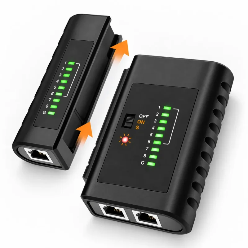 VC468 RJ45 RJ11 cable tester with the detachable remote module separated from the master unit