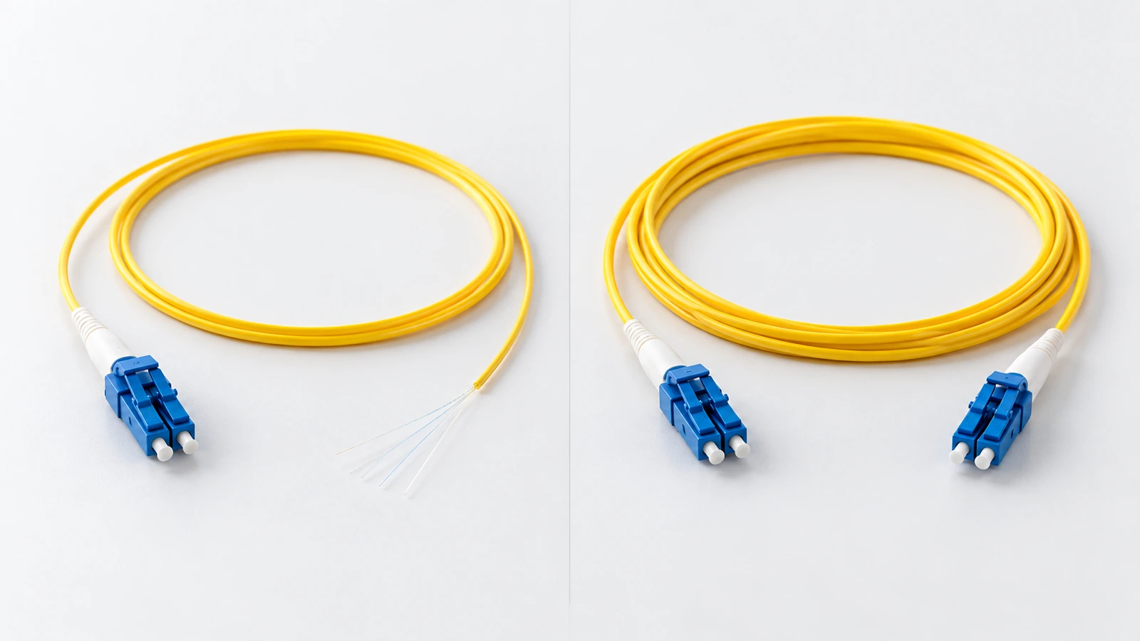 Fiber Optic Pigtail Guide: How to Choose the Right Specifications 2 Difference between a fiber optic pigtail with one connectorized end and a patch cord with connectors on both ends