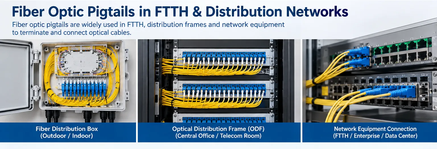 Fiber optic pigtails used in FTTH and optical fiber distribution network applications
