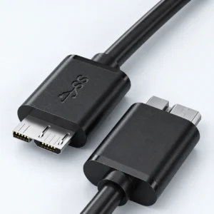 Close-up views of the USB 3.0 Micro-B male connector, showing its dual-part metal plug and black molded housing