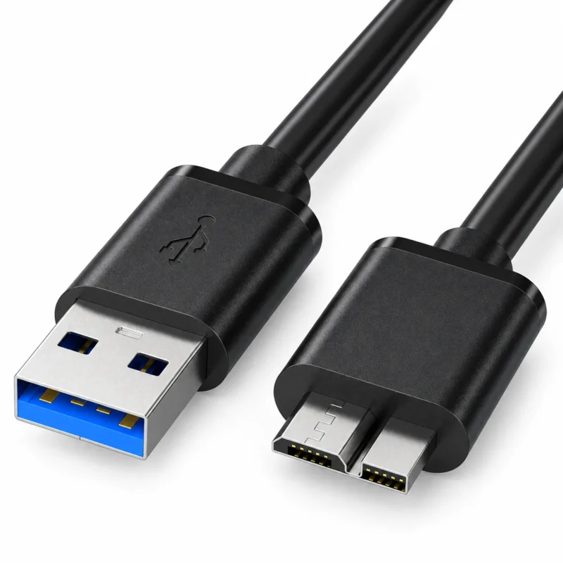 Micro USB 3.0 Cable with a USB Type-A male plug and a USB 3.0 Micro-B male plug on a white background