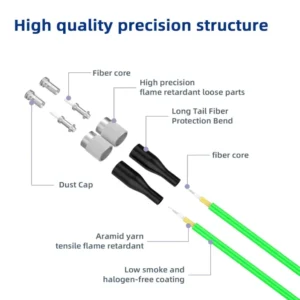 OM5 Duplex Fiber Patch Cord FC UPC‑ST UPC, 50/125μm Multimode LSZH Green Jacket, Wide‑Band Multimode Optical Jumper - Image 3