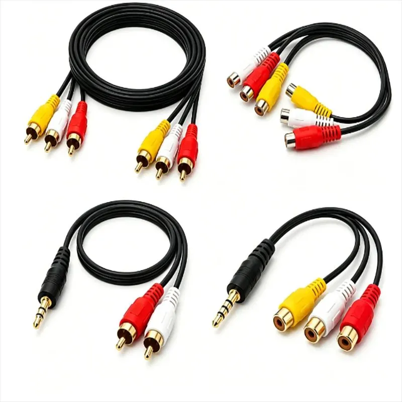 Câble adaptateur audio-vidéo RCA AV, série de câbles convertisseurs 3RCA mâle/femelle et 3,5 mm vers RCA