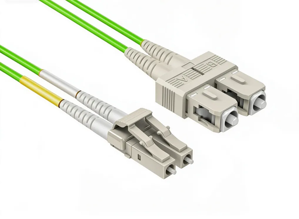Оптический патч-корд OM5 Duplex, LC UPC–SC UPC, многомодовый 50/125 мкм, LSZH OFNR, лаймово-зеленый широкополосный оптический соединительный шнур