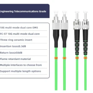 OM5 Duplex Fiber Patch Cord FC UPC‑ST UPC, 50/125μm Multimode LSZH Green Jacket, Wide‑Band Multimode Optical Jumper - Image 4