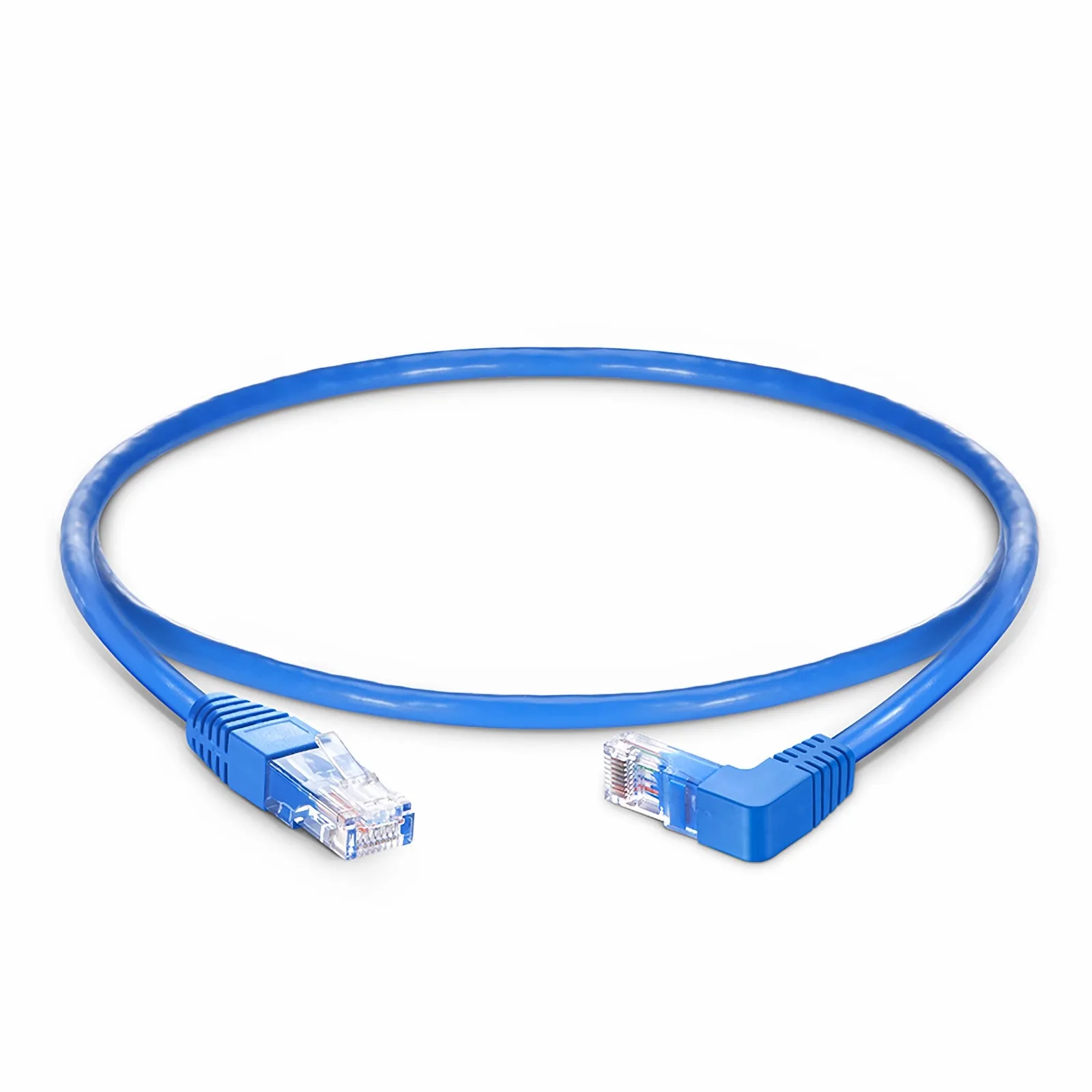 90 Degree Cat6 26AWG Snagless Unshielded (U/UTP) PVC CM Ethernet Network Patch Cable, RJ45 Right Angle Down Male to RJ45 Male