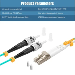 OM3 LC‑UPC to ST‑UPC Duplex Fiber Patch Cord, 50/125μm Multimode Optical Cable LSZH Jacket - Image 5