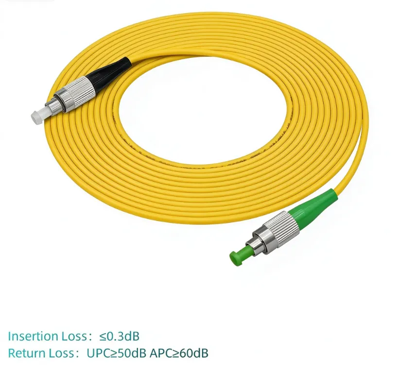 FC/UPC to FC/APC OS2 Simplex Single-Mode Fiber Patch Cord, 2.0mm PVC