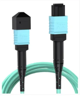 Cabo de remendo de fibra multimodo OM3 MPO para MPO de 8 núcleos, duplex, cor aqua, cabo LSZH de 10G/40G