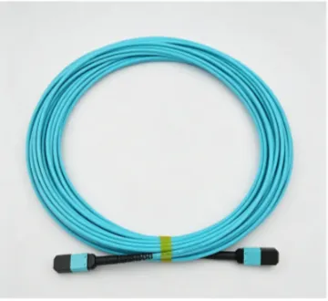 Cabo de remendo de fibra multimodo OM3 MPO para MPO de 8 núcleos, duplex, cor aqua, cabo LSZH de 10G/40G