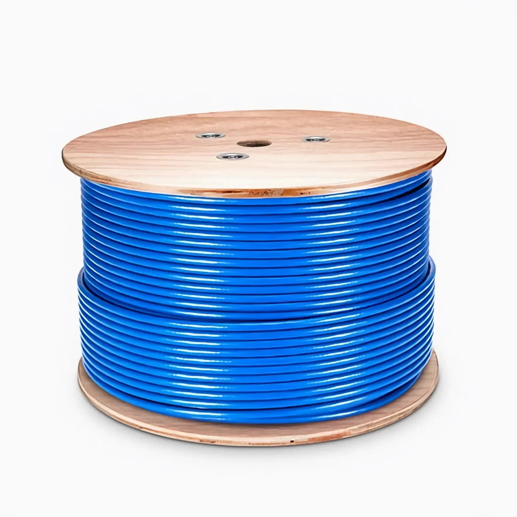 Cat8 Ethernet Verlegekabel, 305m, 23AWG Volldraht aus reinem Kupfer, 2000MHz, geschirmt (S/FTP), PVC CMR, auf Trommel (Blau)