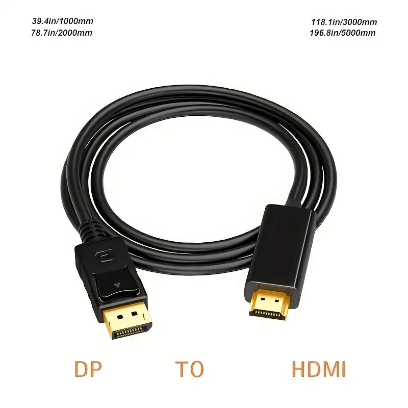 كابل محول من منفذ عرض (DP) إلى واجهة الوسائط المتعددة عالية الوضوح (HDMI) لشاشة كمبيوتر عالية الوضوح بدقة 4K