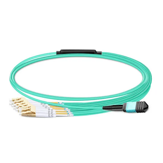 Cabo de breakout de fibra multimodo MPO UPC Fêmea para 6 LC UPC Duplex OM3 50/125, 12 fibras, Tipo B, Elite, LSZH