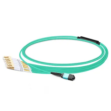 كابل تفريع الألياف البصرية MPO UPC أنثى إلى 6 LC UPC دوبلكس OM3 50/125 متعدد النمط، 12 ألياف، النوع B، إيليت، منخفض الدخان وخالي من الهالوجين (LSZH)