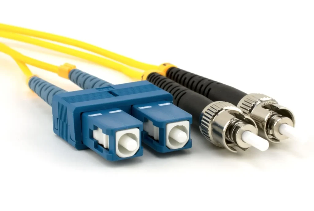 Duplex OS2 Single Mode Fiber Patch Cord SC UPC to ST UPC,  LSZH Jacket Low Insertion Loss Optical Jumper for Mixed‑Connector Telecom Cabling