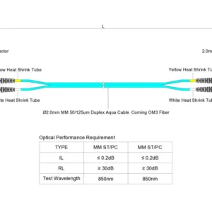 OM3 Duplex Multimode Fiber Patch Cord ST‑UPC to ST‑UPC, Aqua LSZH Jacket 10Gbps, Custom Length Low Insertion Loss for LAN & Data Center - 画像 (4)
