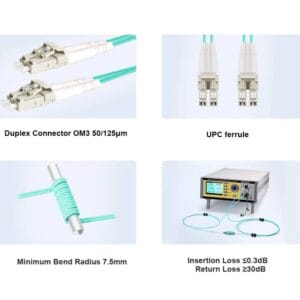 OM3 Fiber Optic Patch Cable (Carrier grade) LC UPC to LC UPC Duplex 3.0mm 50/125μm 10Gbps Multimode Riser (LSZH) - Image 3