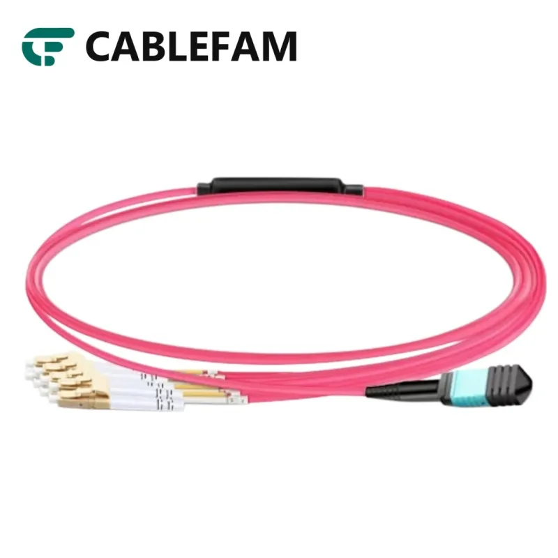 OM4 MPO UPC Female to 4 LC UPC Duplex 50/125 Multimode Fiber Breakout Cable, 8 Fibers Type B, LSZH 2.0mm jacket