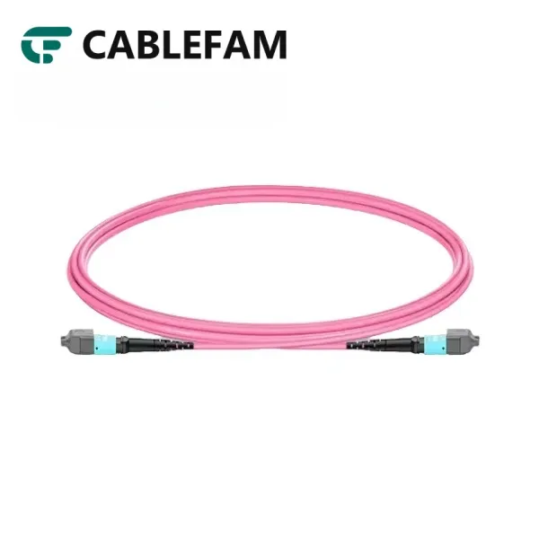 8코어 MPO 멀티모드 OM4 패치 케이블, B타입 극성, LSZH 2.0mm 자켓, 최대 삽입손실 IL ≤ 0.35dB, 40G/100G 데이터센터 파이버