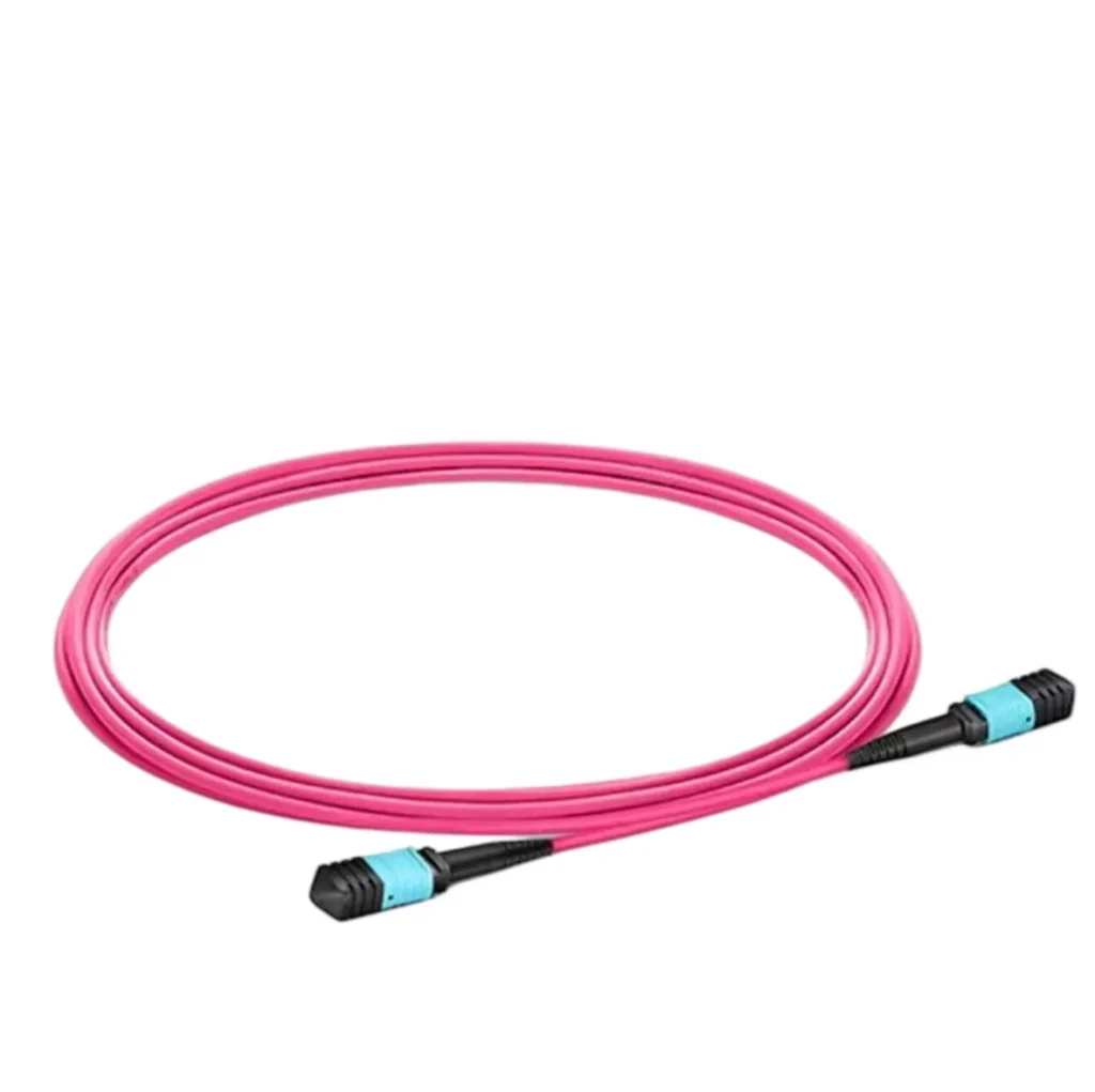 8코어 MPO 멀티모드 OM4 패치 케이블, B타입 극성, LSZH 2.0mm 자켓, 최대 삽입손실 IL ≤ 0.35dB, 40G/100G 데이터센터 파이버