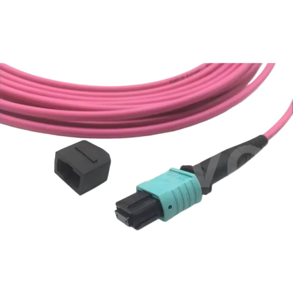 8코어 MPO 멀티모드 OM4 패치 케이블, B타입 극성, LSZH 2.0mm 자켓, 최대 삽입손실 IL ≤ 0.35dB, 40G/100G 데이터센터 파이버