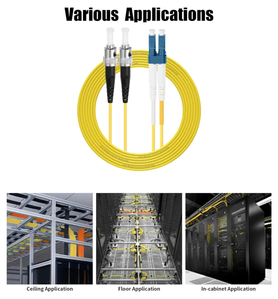 OS2 Duplex LC UPC to ST UPC Fiber Patch Cord, 9/125 Single-Mode, 2.0 mm LSZH