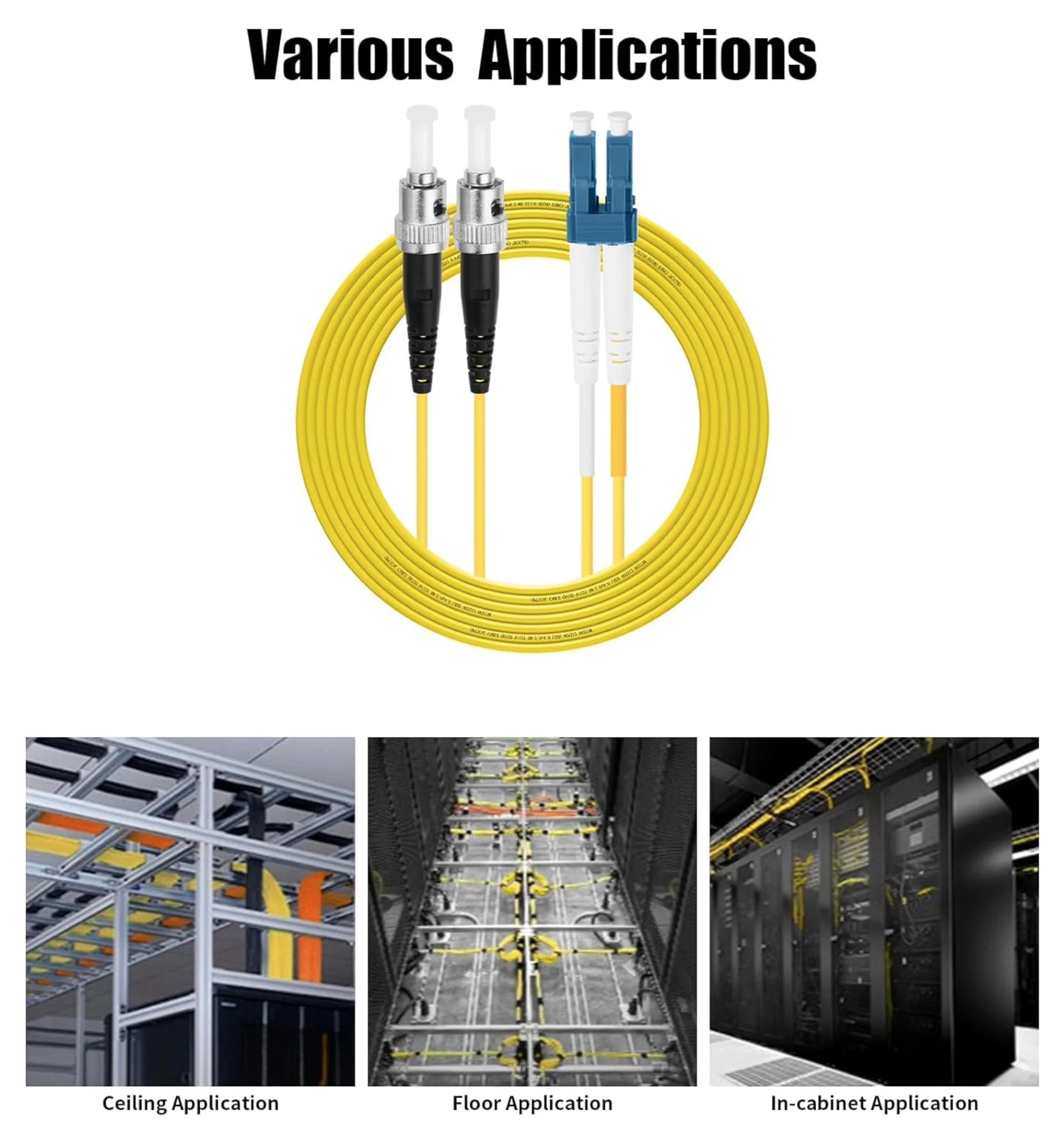 ⁦OS2 Duplex LC UPC to ST UPC Fiber Patch Cord, 9/125 Single-Mode, 2.0 mm LSZH⁩ - الصورة ⁦4⁩