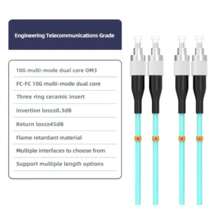 OM3 Duplex Fiber Optic Patch Cable FC UPC to FC UPC, Multimode 50/125μm LSZH 2.0mm Jacket, Supports 10G High Speed Transmission