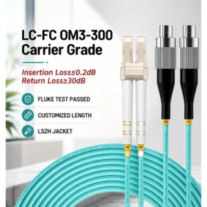 OM3 デュプレックス光ファイバーパッチケーブル LC UPC - FC UPC、マルチモード 50/125μm LSZH 2.0mmジャケット、1〜20mの長さが利用可能