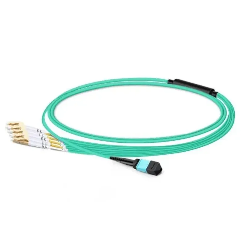 8 Core OM3 Multimode MPO Female to 4 LC UPC Duplex Breakout Fanout Fiber Patch Cord 50/125 LSZH 2.0mm Type B Polarity