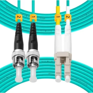 OM3 LC‑UPC to ST‑UPC Duplex Fiber Patch Cord, 50/125μm Multimode Optical Cable LSZH Jacket