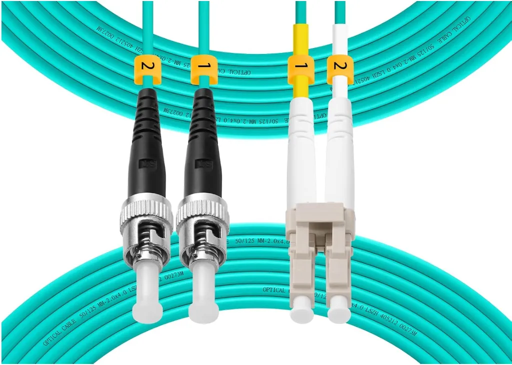OM3 LC‑UPC to ST‑UPC Duplex Fiber Patch Cord, 50/125μm Multimode Optical Cable LSZH Jacket
