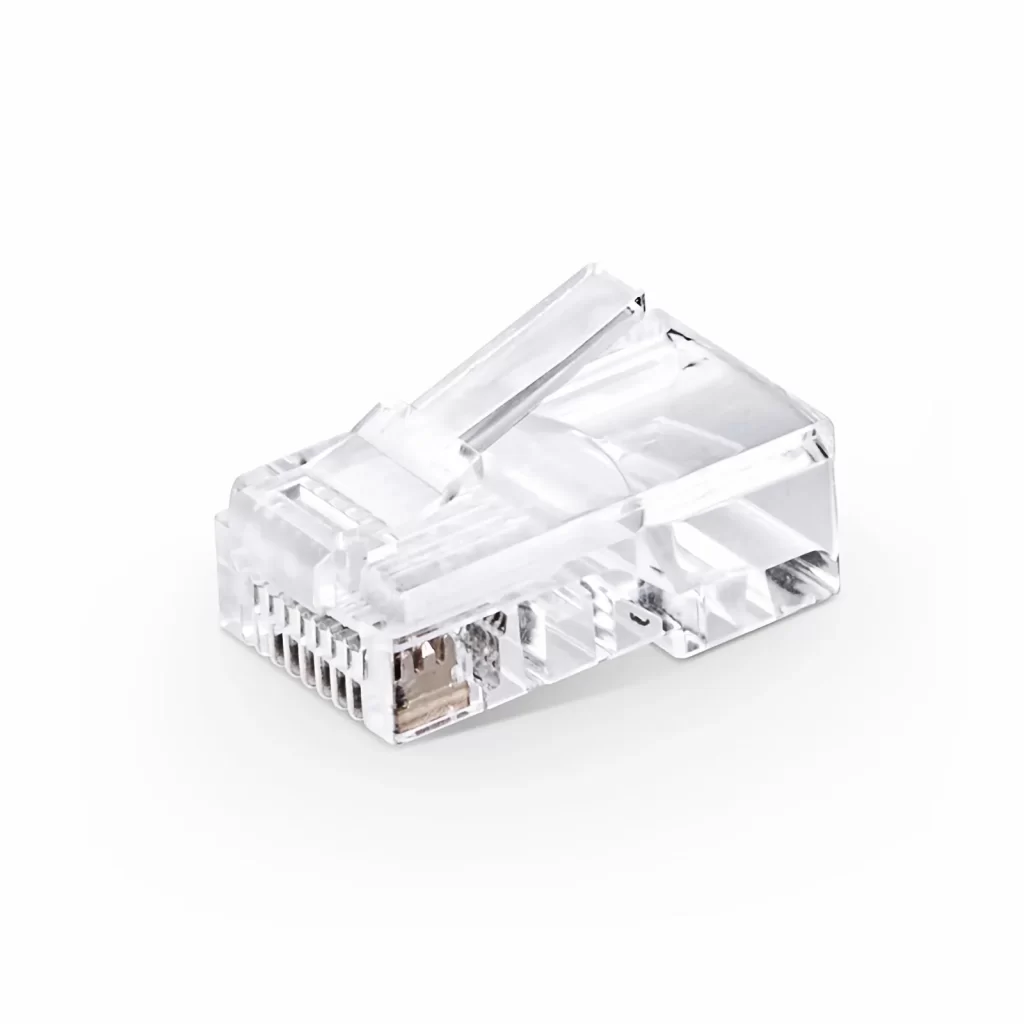 Cat5e RJ45 Pass Through Modular Plugs, Unshielded Network Connectors for 24AWG Twisted Pair Solid or Stranded Cable (50/Pack)