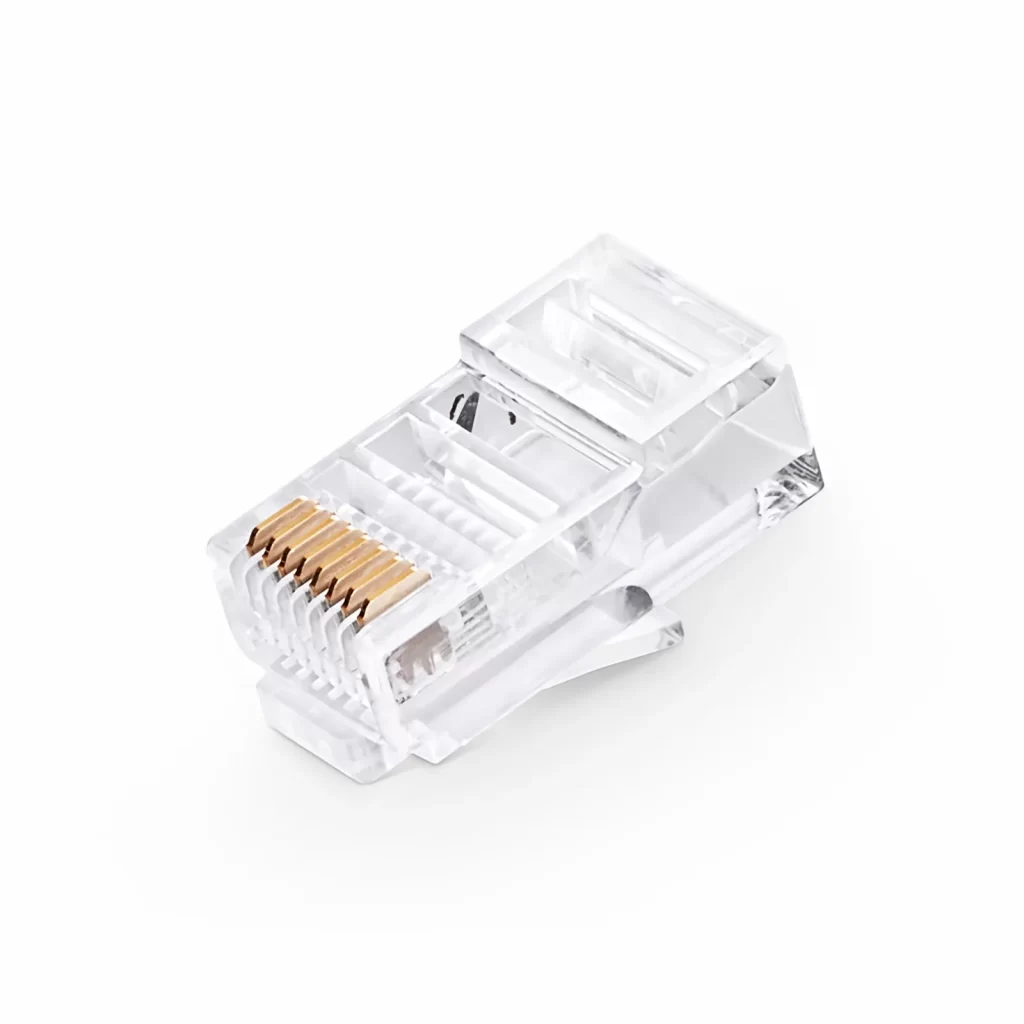 Cat5e RJ45 Pass Through Modular Plugs, Unshielded Network Connectors for 24AWG Twisted Pair Solid or Stranded Cable (50/Pack)