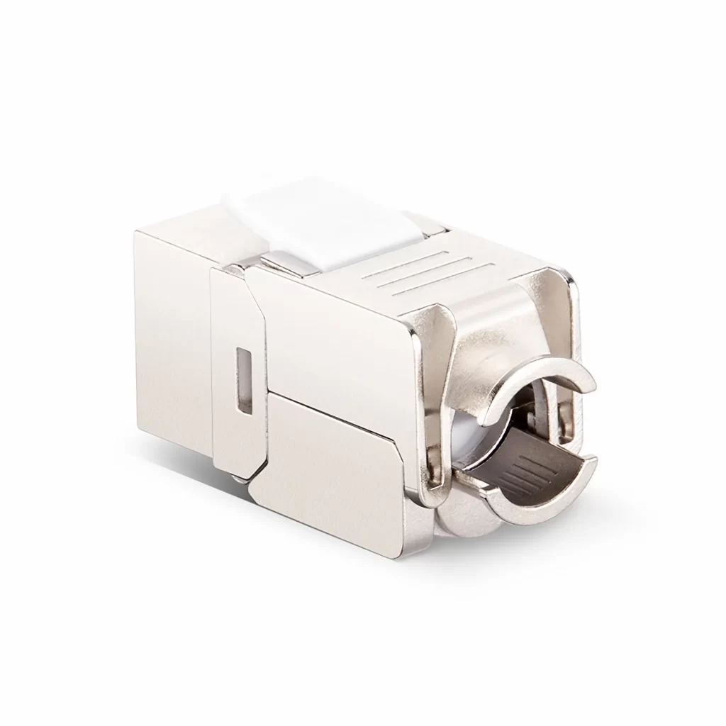 Conector Keystone Mini Cat6a RJ45 (8P8C) Blindado sem Ferramentas
